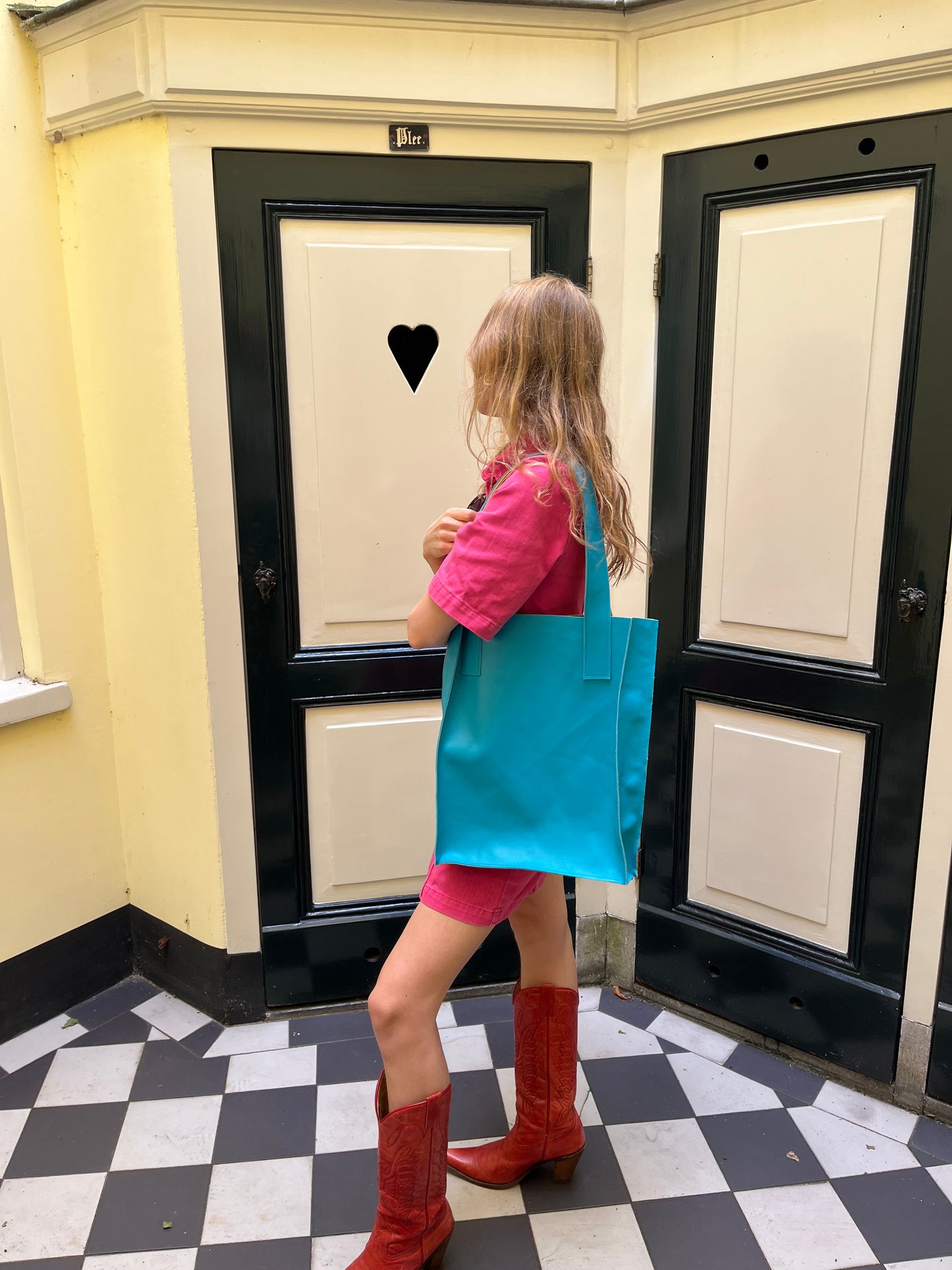 custom two toned leather tote
