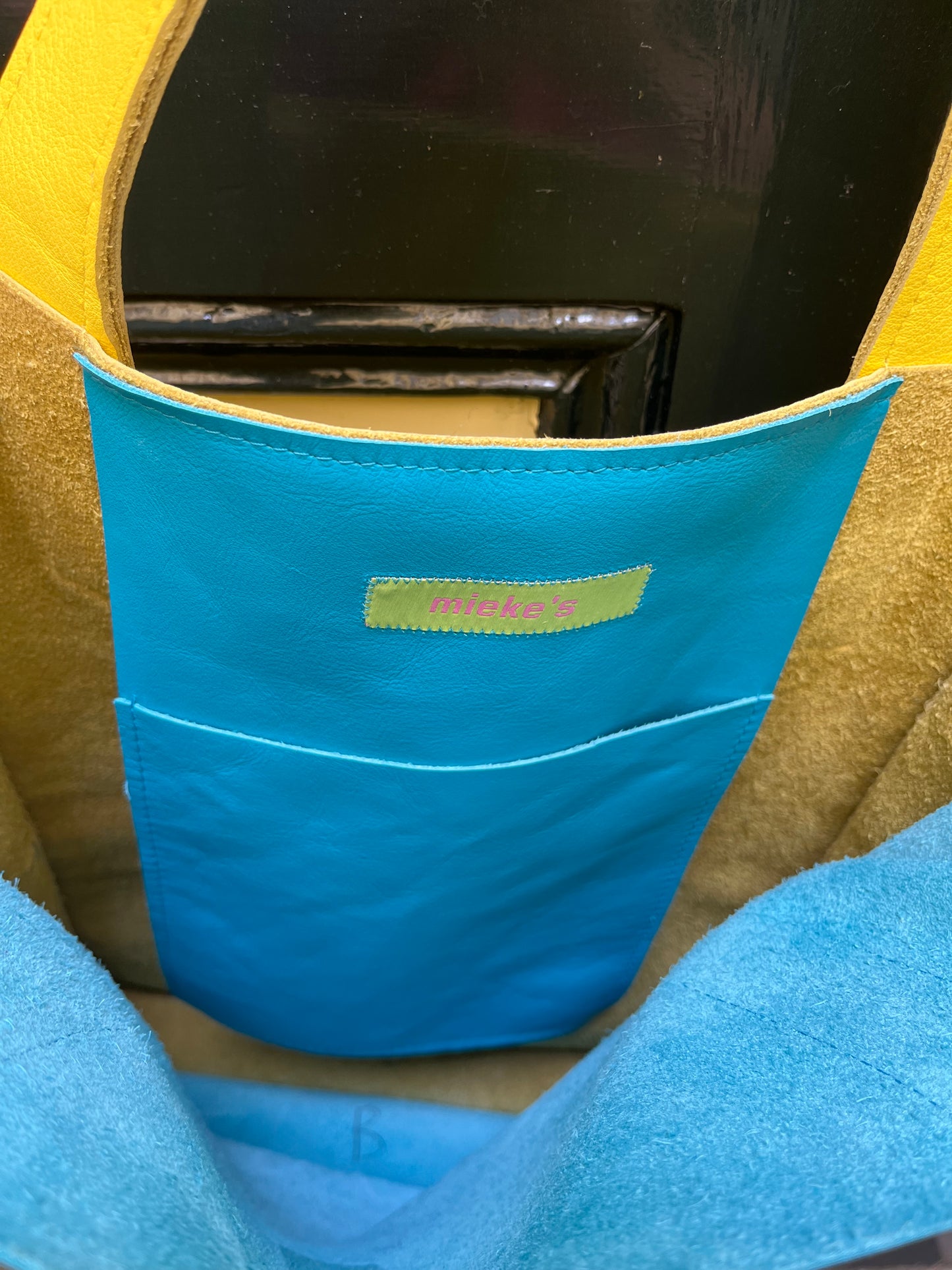 custom two toned leather tote