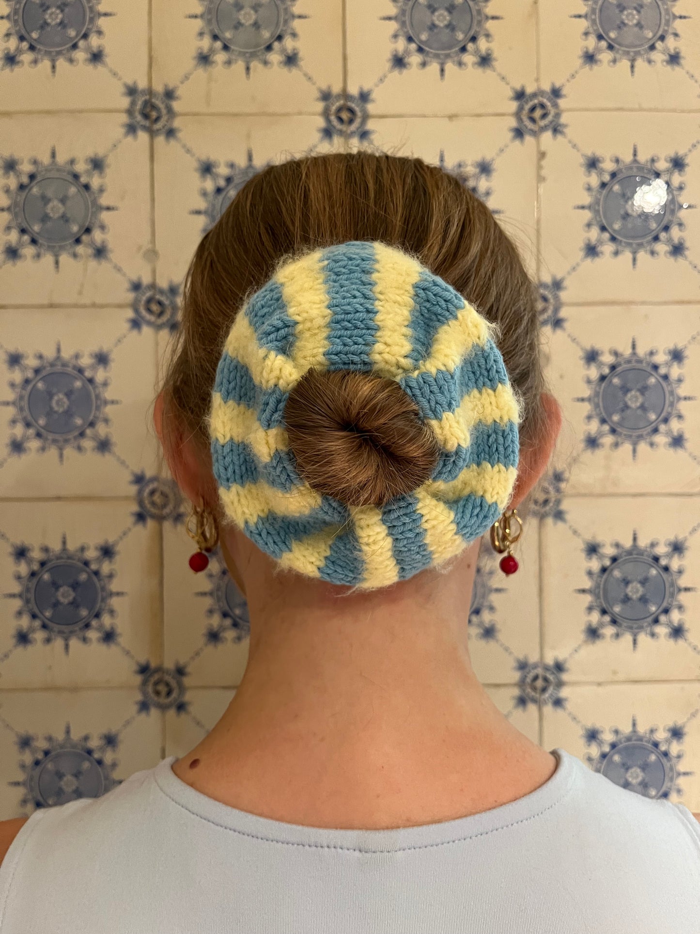 knit scrunchie sky blue & butter yellow
