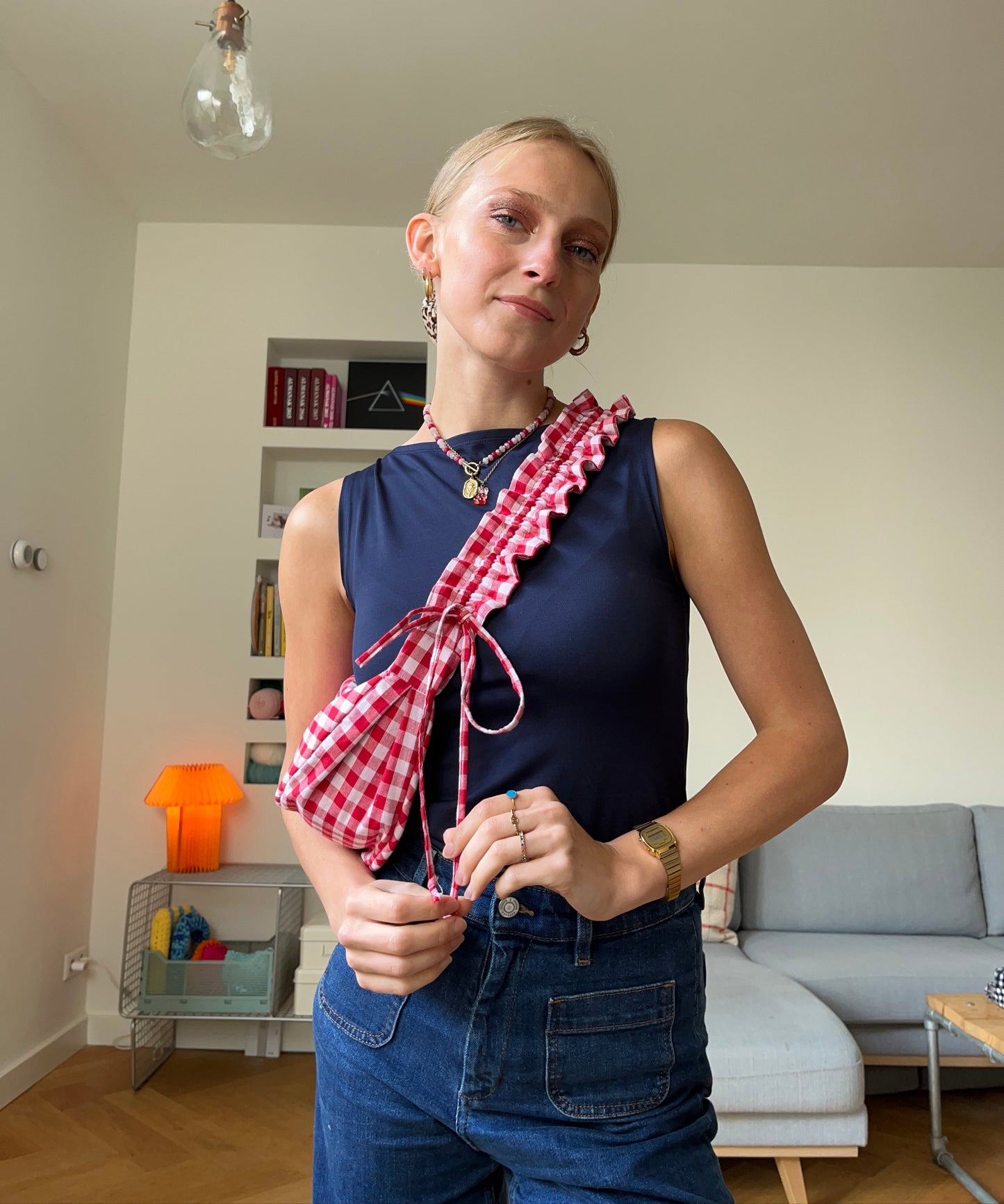 scrunchie bag red gingham