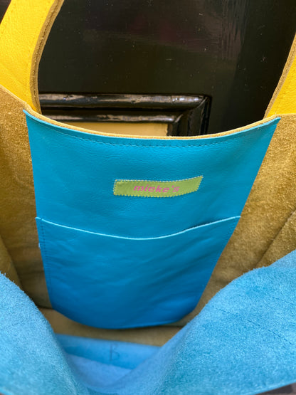 custom two toned leather tote